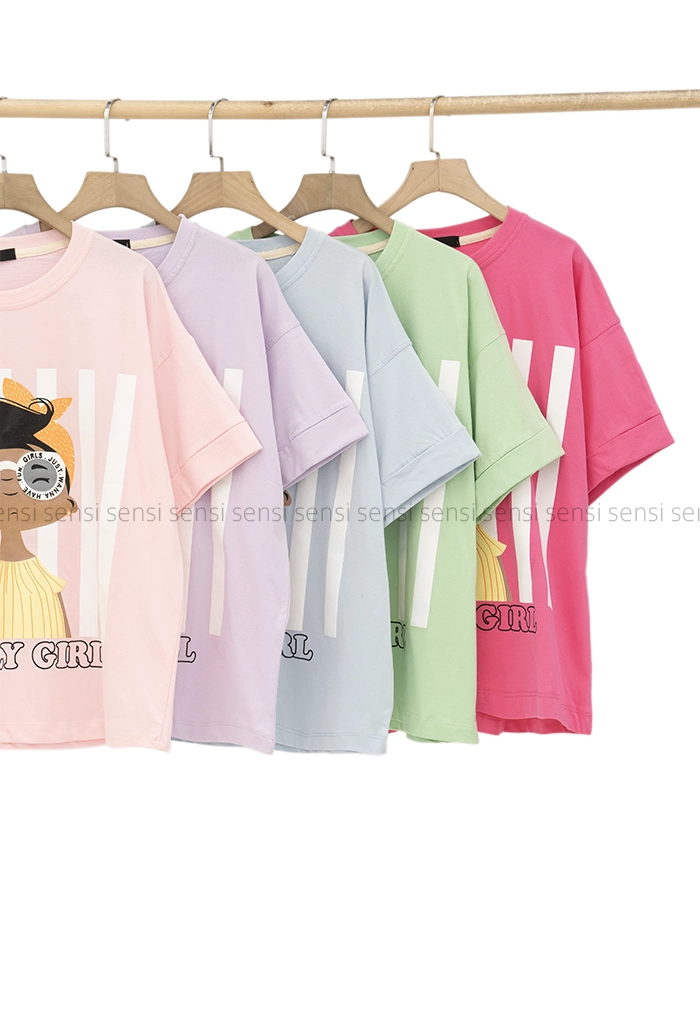 تیشرت باکسی دختر چاپی کد1005437